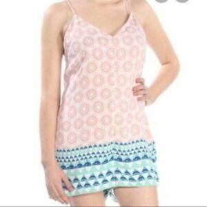 Free People Sophia Romper Size S V-Neck Sleeveless Geometric Print Pink Blue